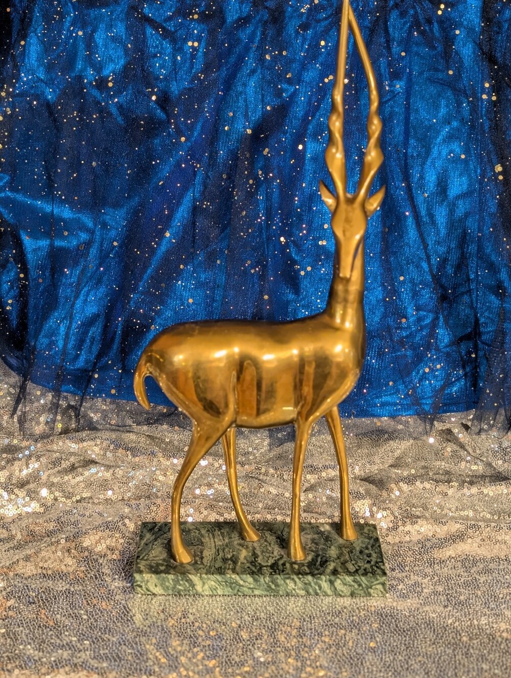 Vintage Heavy Brass Gazelle Antelope Statue on Marble Base